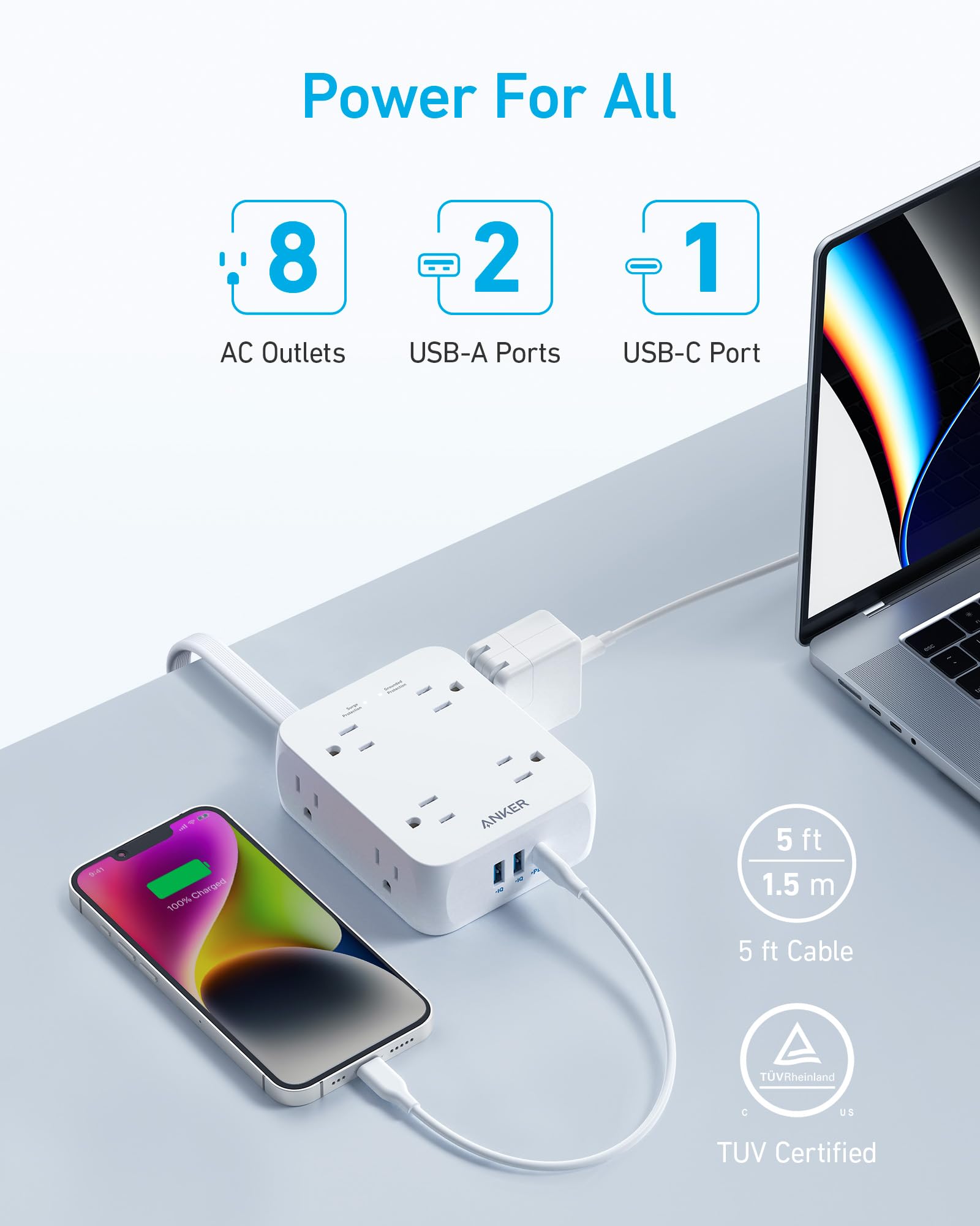 Anker power strip with eight AC outlets for Power For All