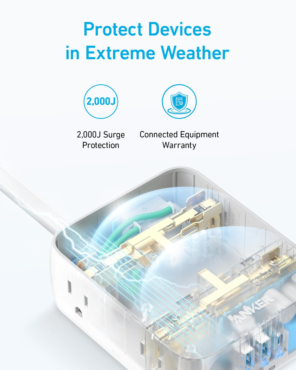 Anker surge protector with 2000J protection for extreme weather