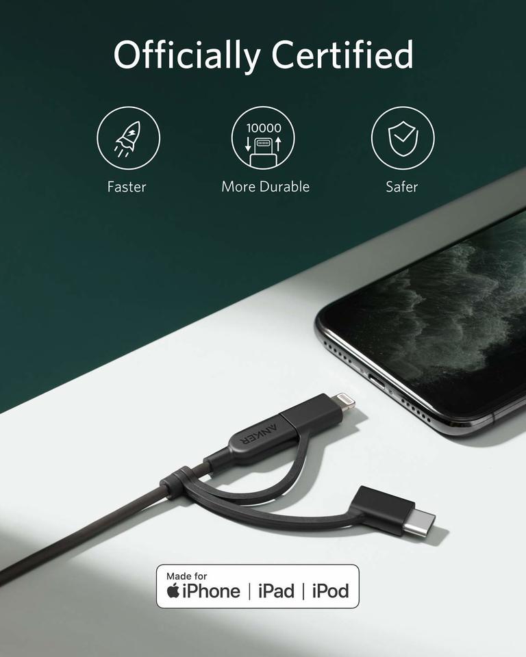 Anker certified cable for iPhone with faster, safer charging