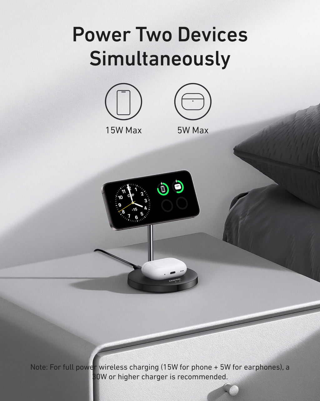 Anker wireless charger with phone and earphones charging simultaneously for two devices