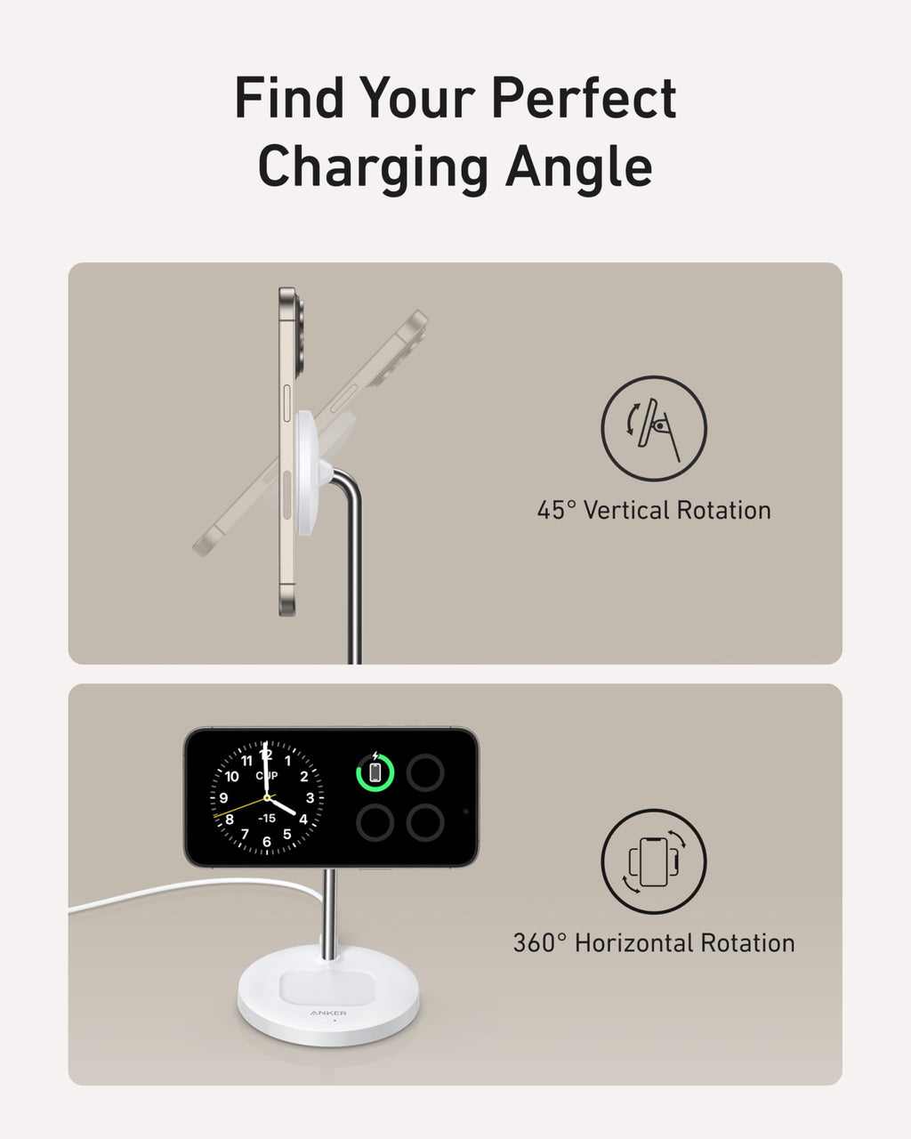 Anker with adjustable stand for vertical and horizontal phone rotation