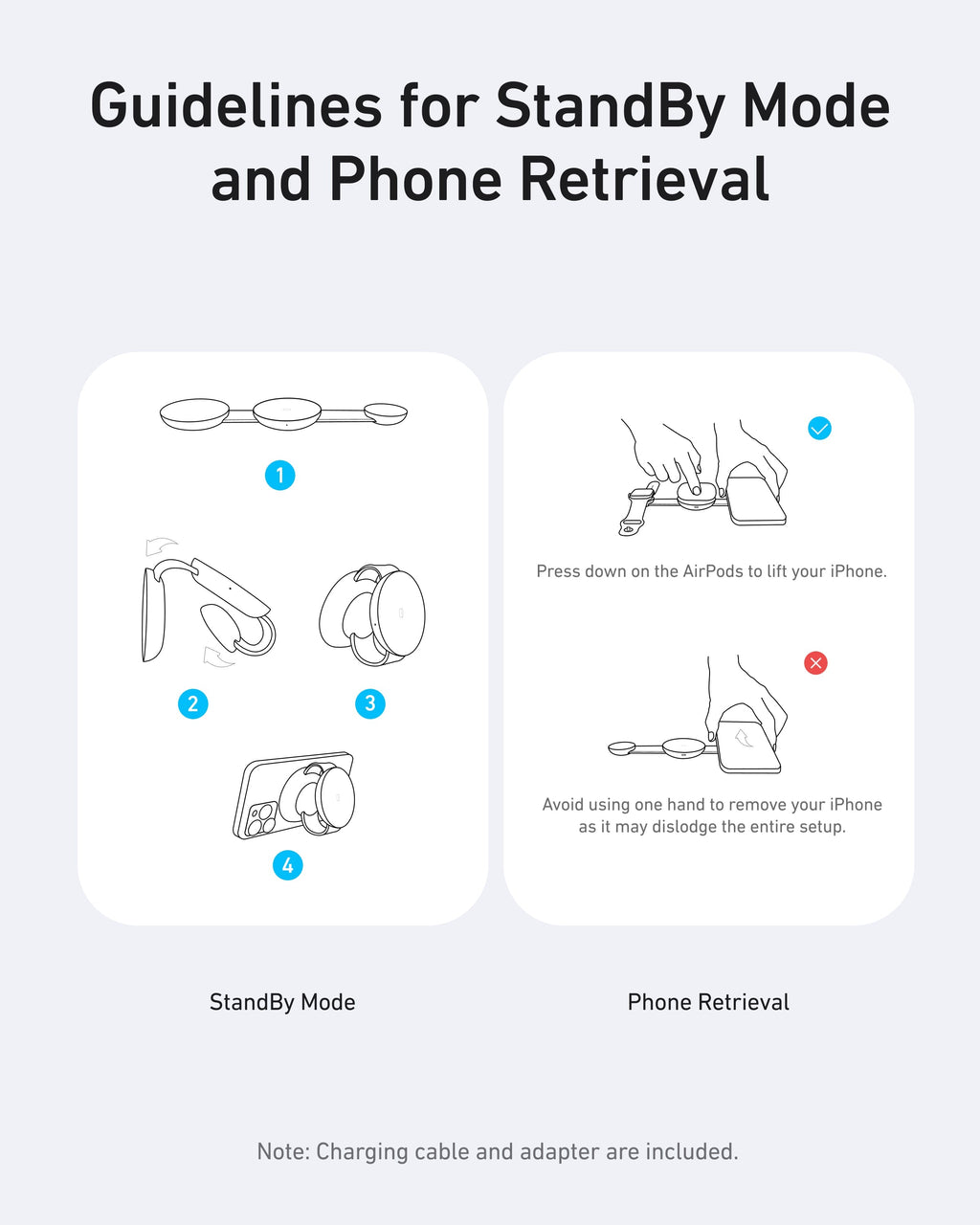 Anker charging guide for Standby Mode and phone retrieval with instructions