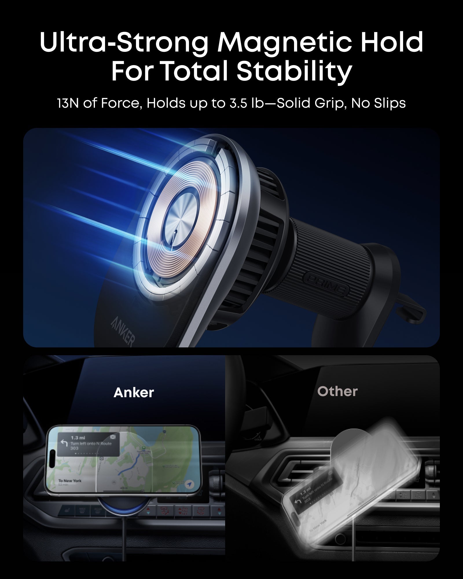 Anker car charger holds phone with extra-strong magnetic stability