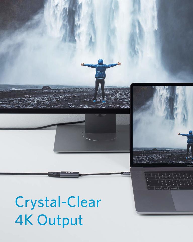 Anker USB-C cable with crystal-clear 4K output for vivid waterfall scene