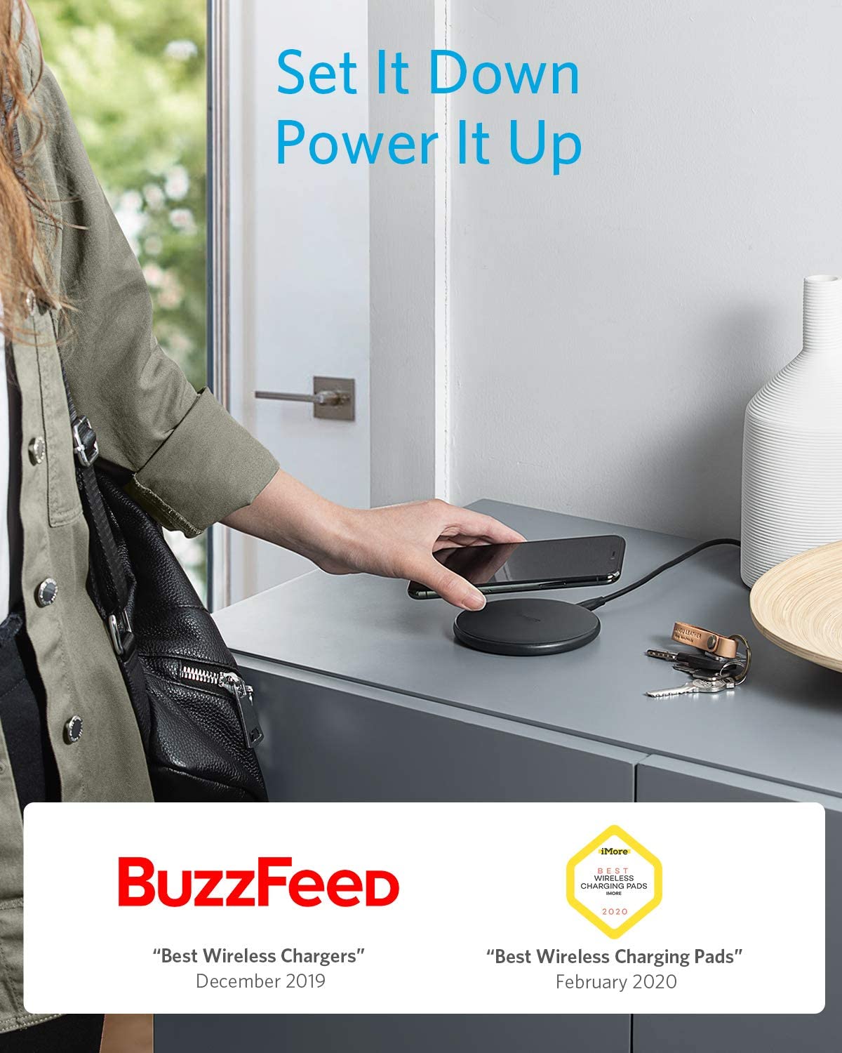 Anker wireless charger with phone and keys for Keyword.
