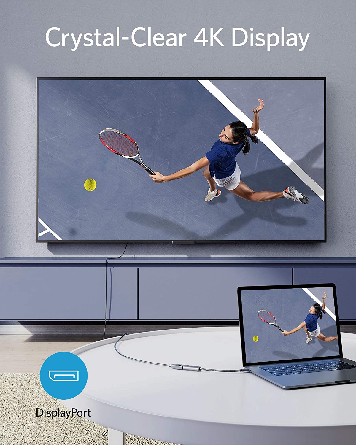 Anker hub with Display pingPort for 4K tennis screen sharing