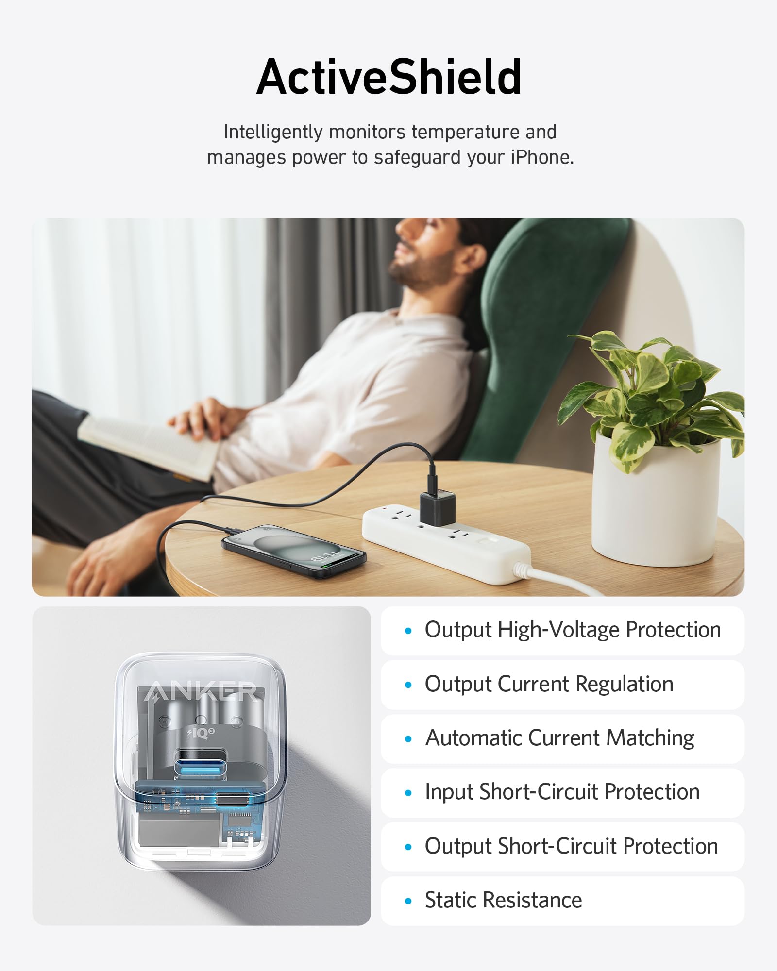 Anker ActiveShield charger with temperature monitoring for safer charging