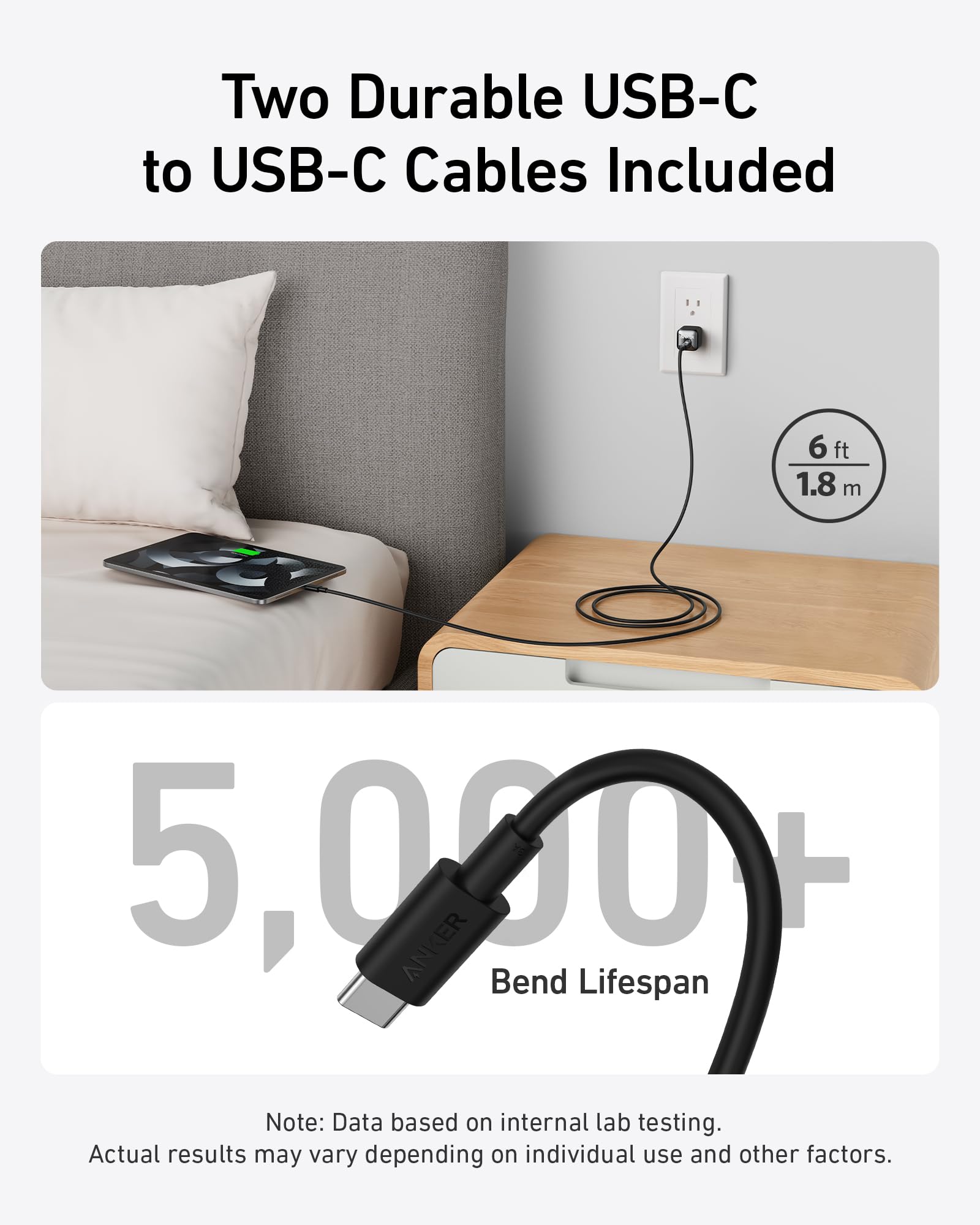 Anker USB-C cable charging phone for durability with bend lifespan feature