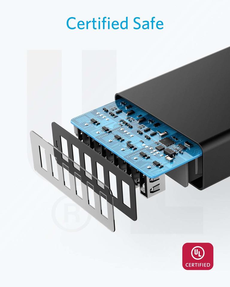 Anker charging hub with UL certified safe technology