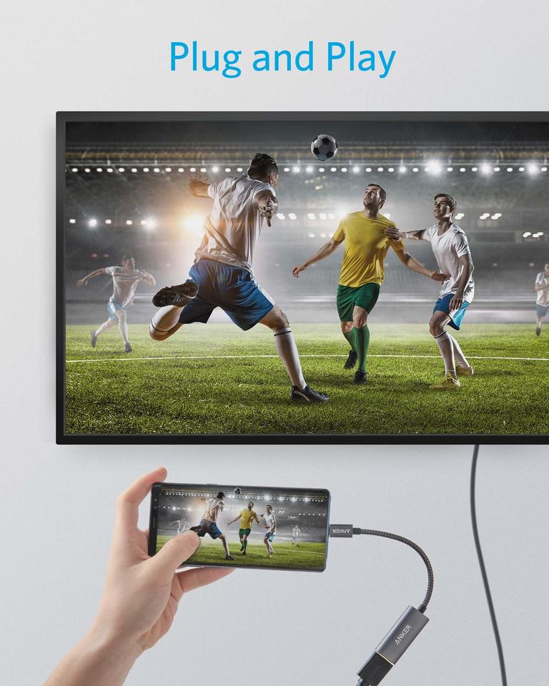 Anker USB-C cable with plug-and-play for soccer match streaming