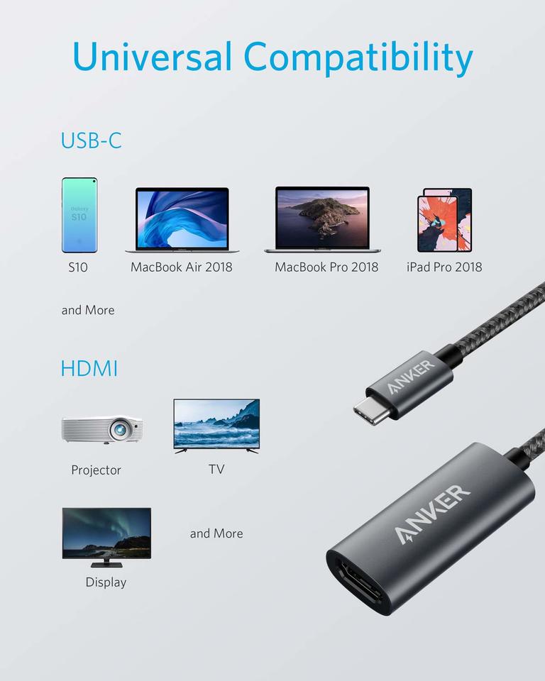 Anker USB-C to HDMI cable with universal compatibility for S10 and MacBook