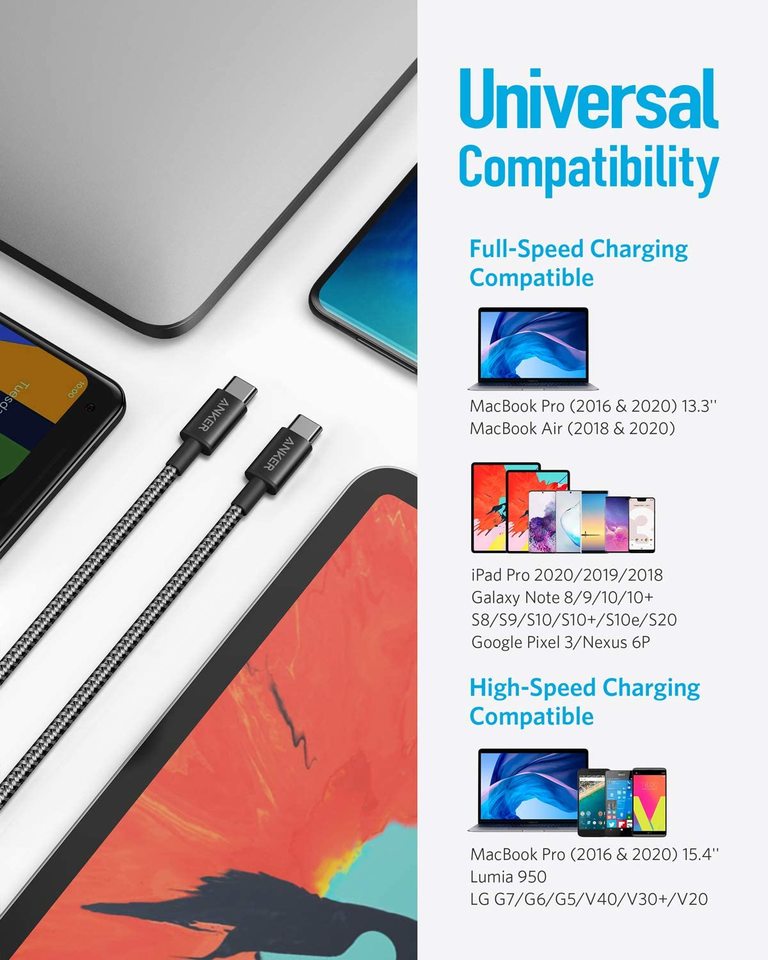 Anker braided nylon cable with universal compatibility for charging