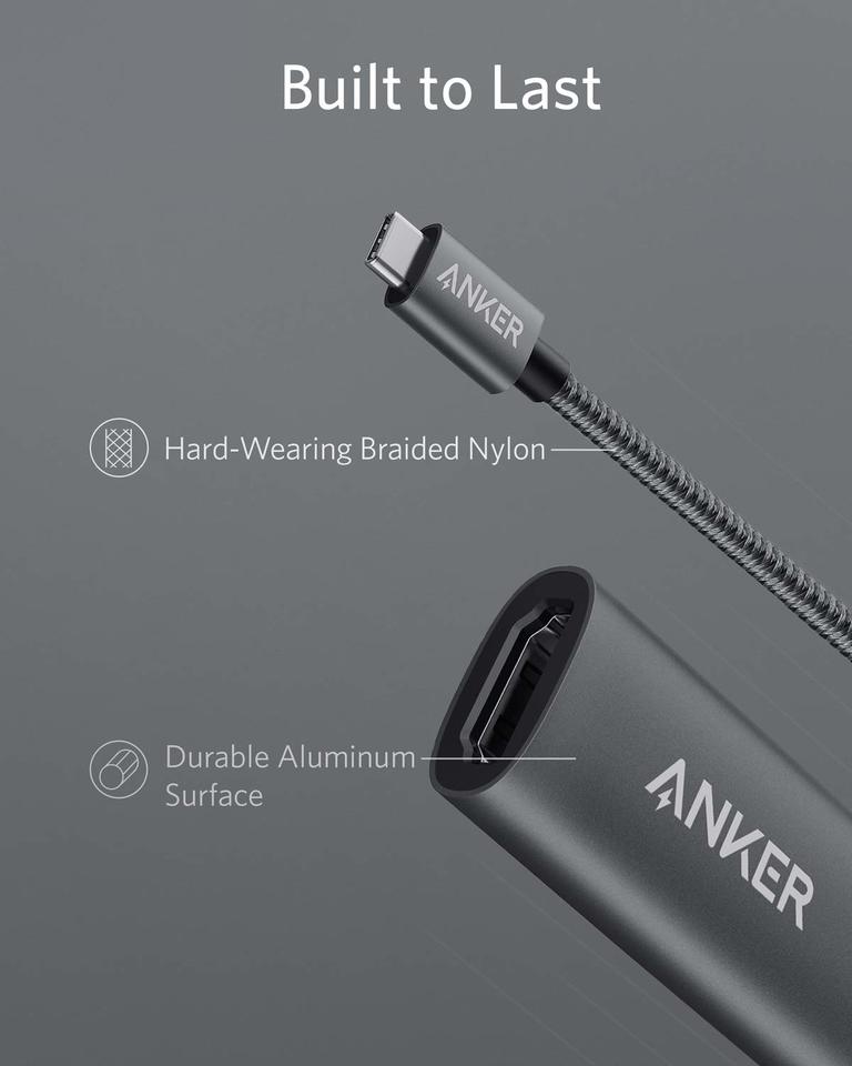 Anker USB-C adapter with hard-wearing braided nylon for durability Keyword