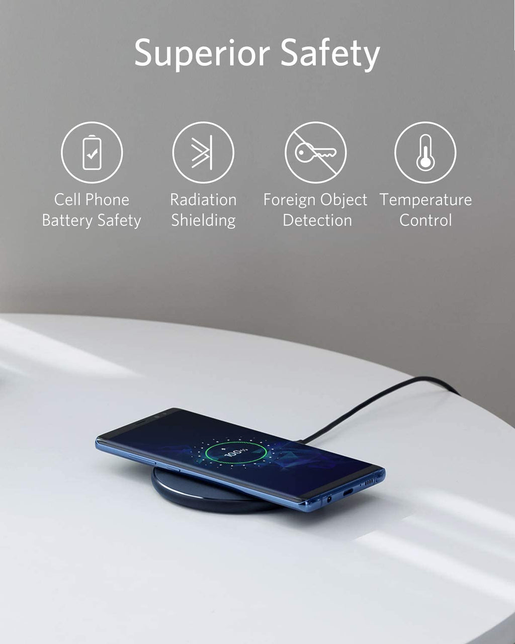 Anker wireless charger with phone featuring battery safety and temperature control