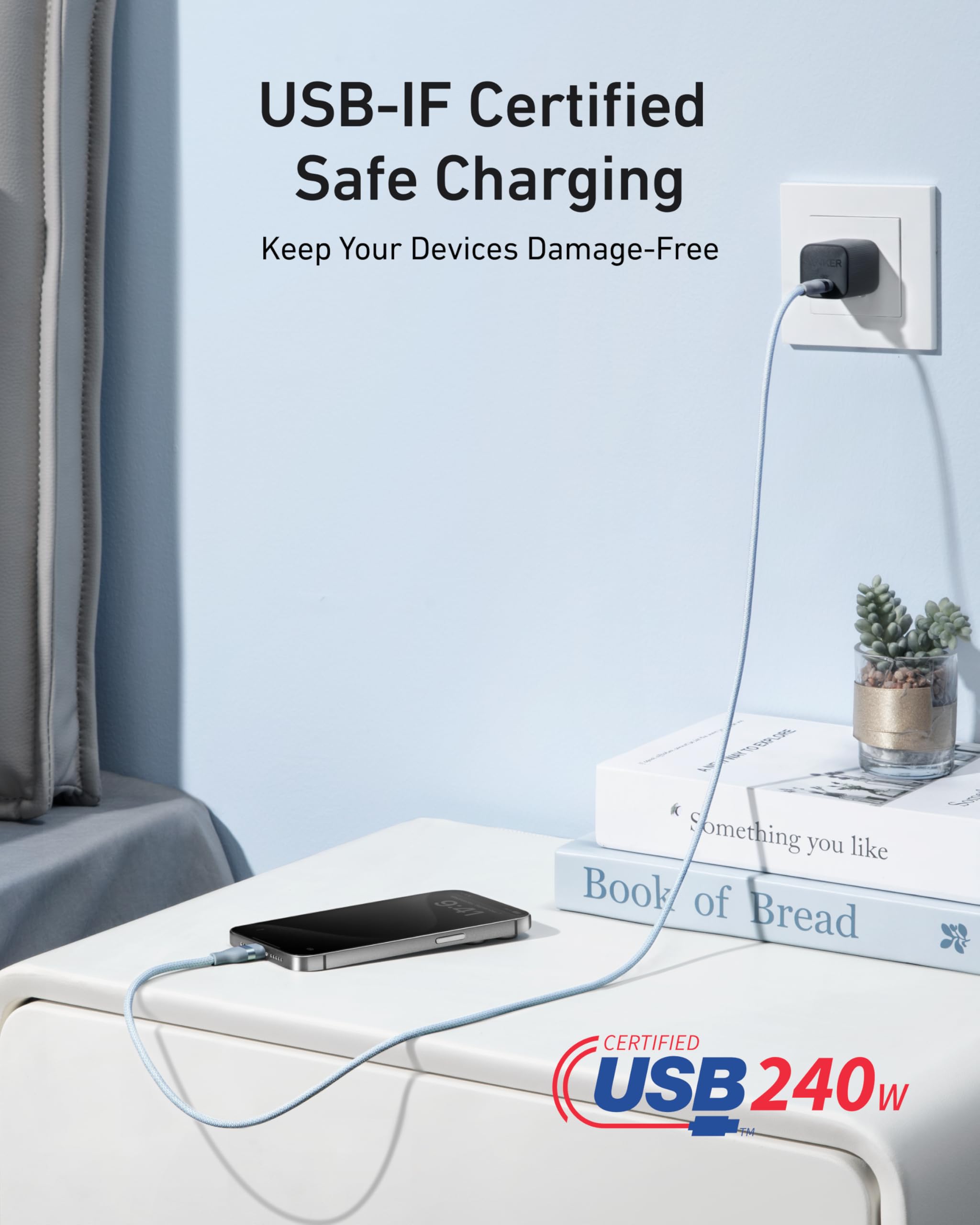 Anker 240W charging cable with USB-C for safe power