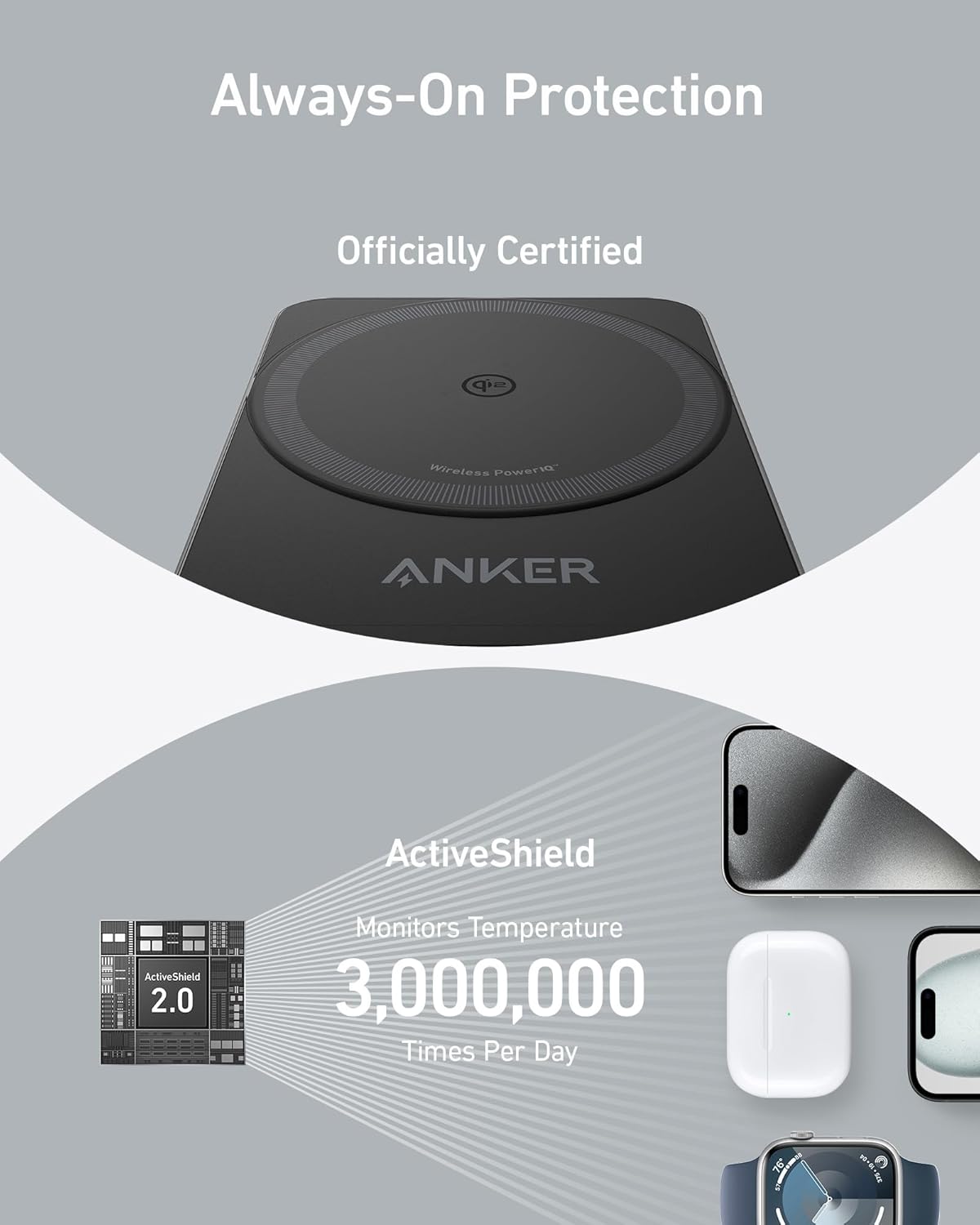 Anker certified wireless charger with ActiveShield for Apple devices