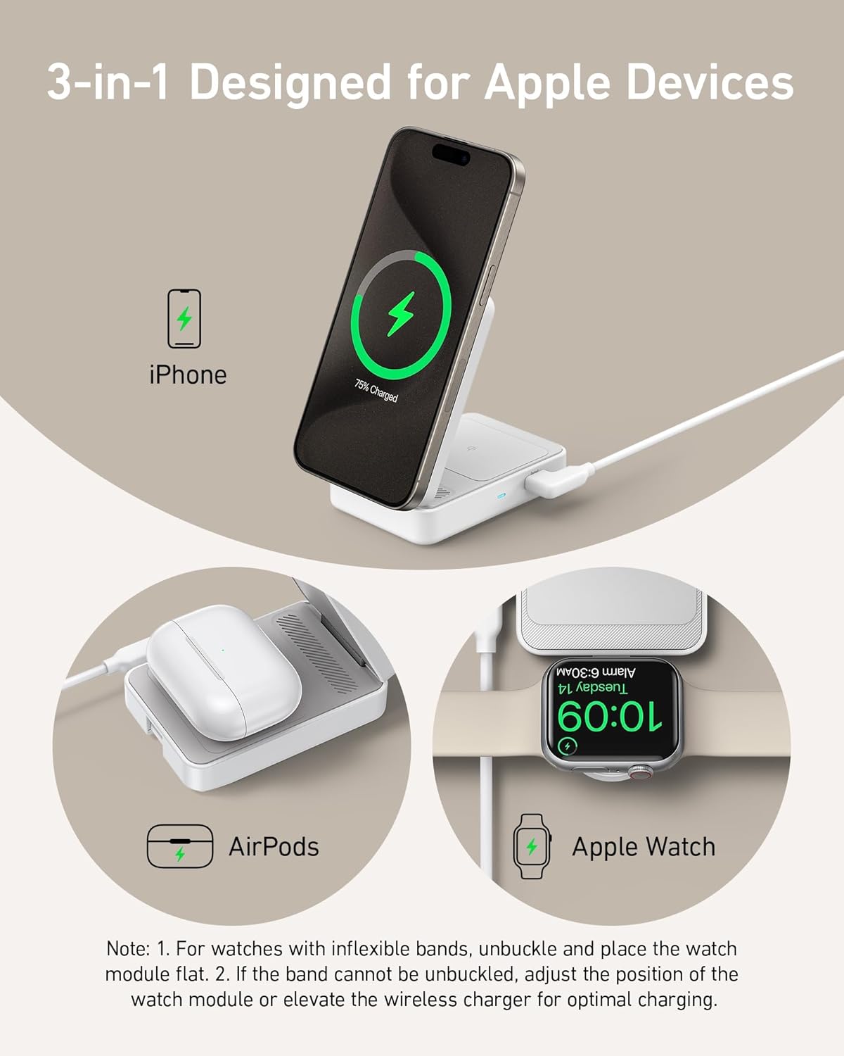 Anker 3-in-1 charger for iPhone with AirPods and Apple Watch support