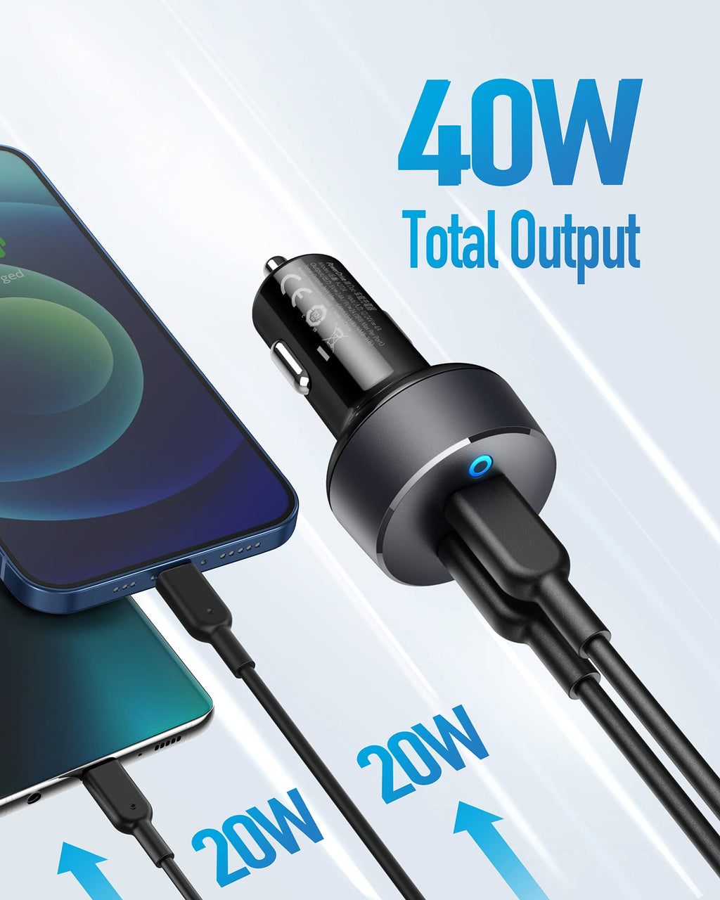 Anker car charger delivering 40W total output for Keyword