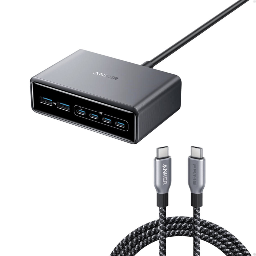 Prime Charger (200W, 6 Ports, GaN) and Prime USB-C to USB-C Cable 240W
