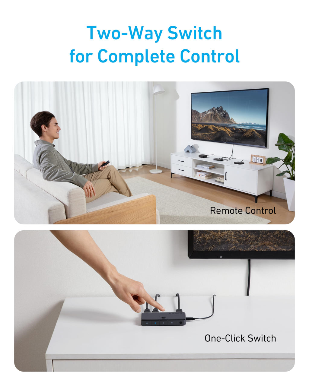 Anker HDMI switch with remote control for TV, one-click switch for easy use