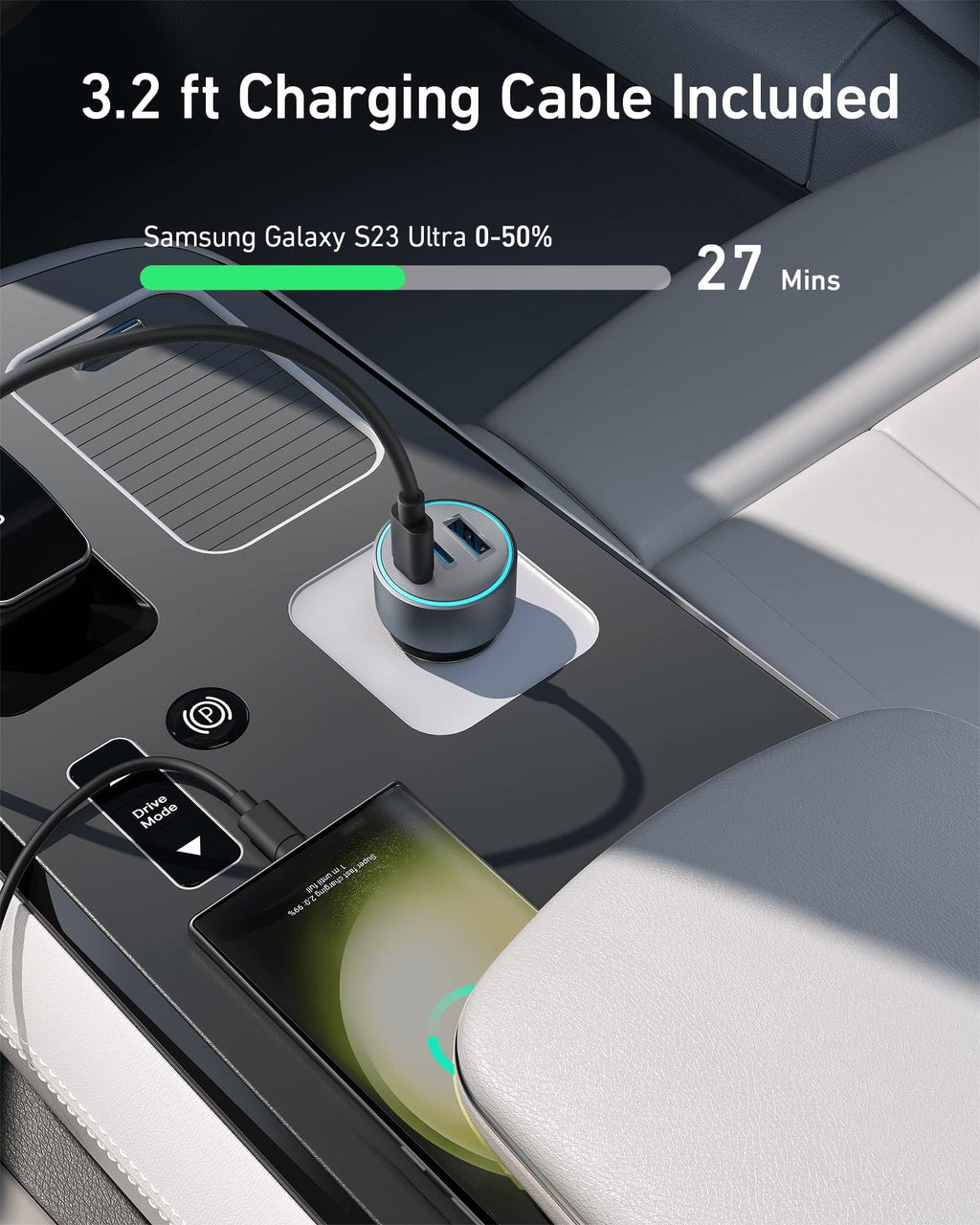 Anker car charger with 3.2 ft cable for fast charging