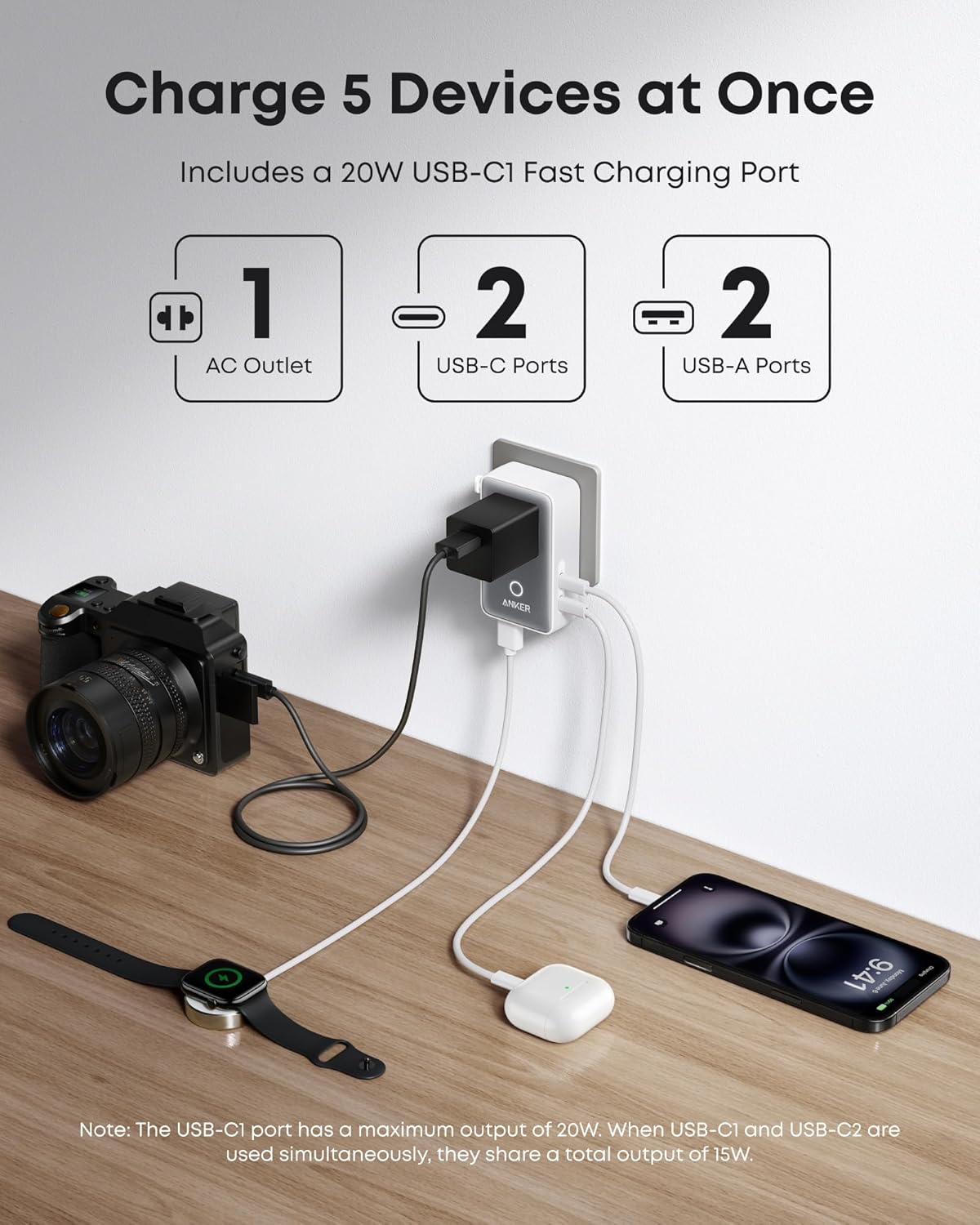 Anker with 5 device charging ports for travel
