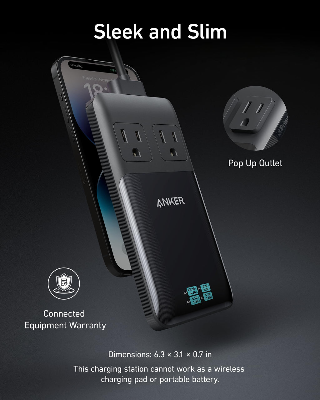 Anker GaNPrime pop up outlet with sleek slim design for charging