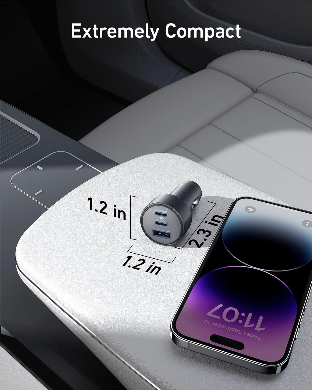 Anker compact car charger with dual USB ports for convenient charging