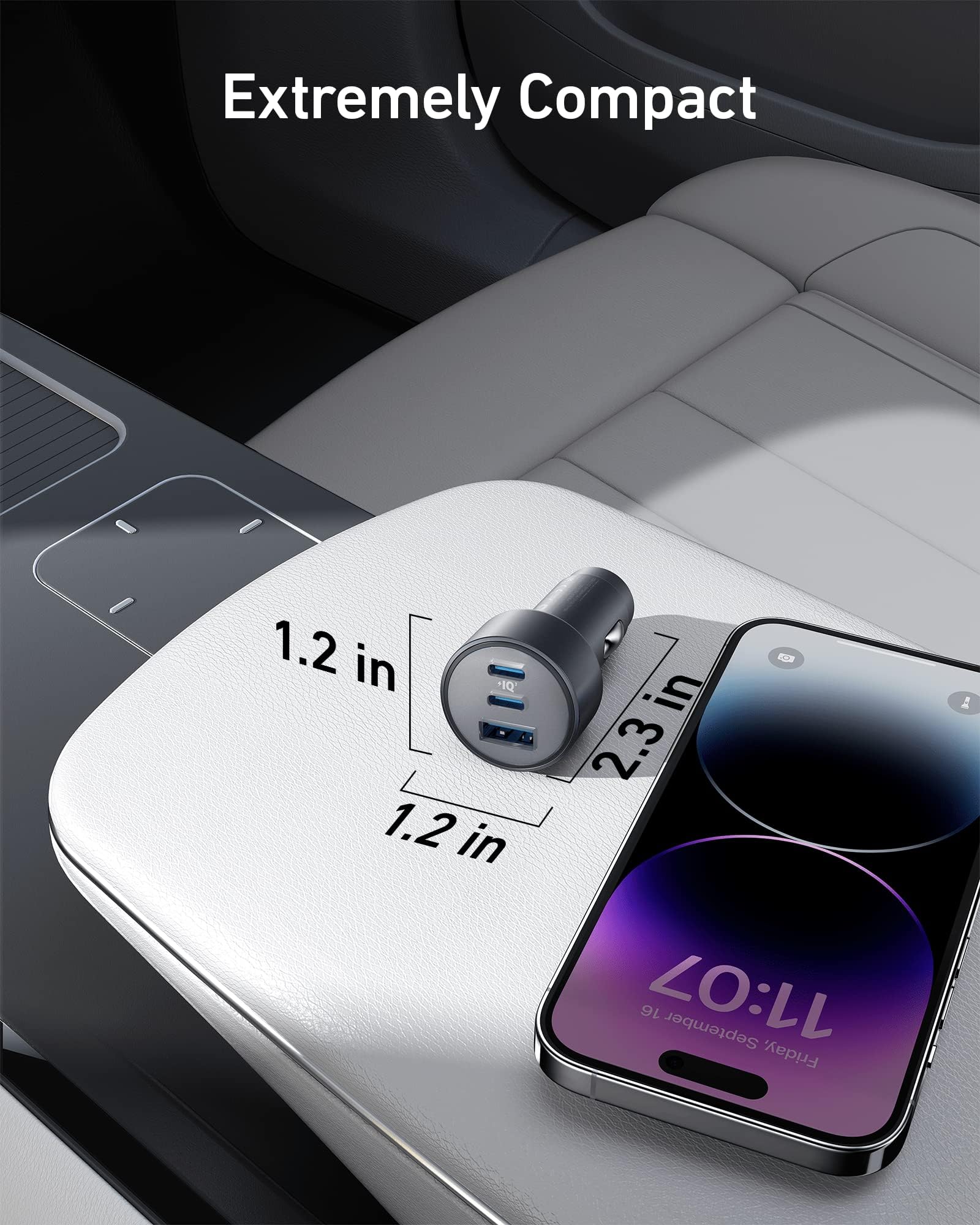 Anker compact car charger with dual USB ports for convenient charging
