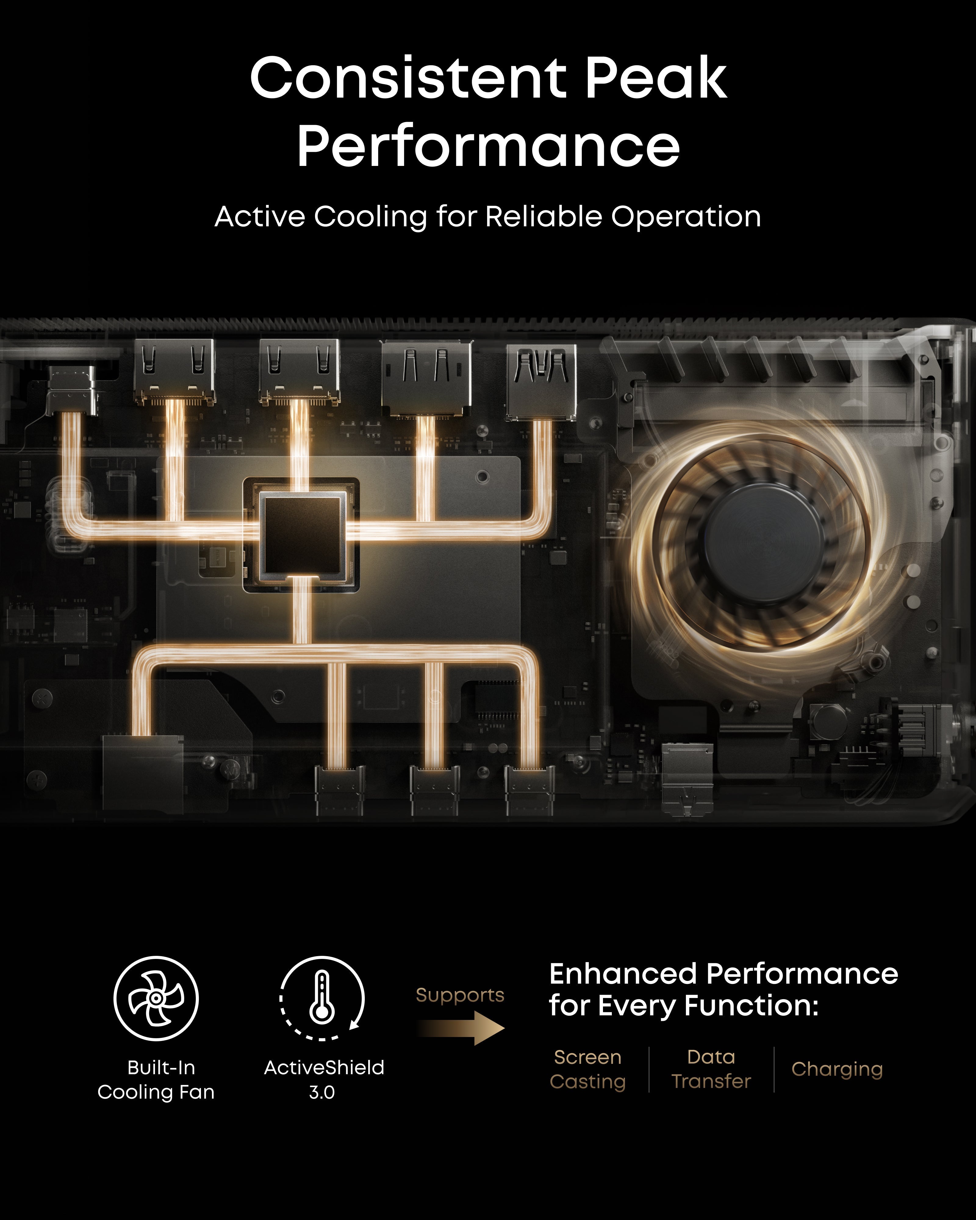 Anker with built-in cooling fan for stable data transfer