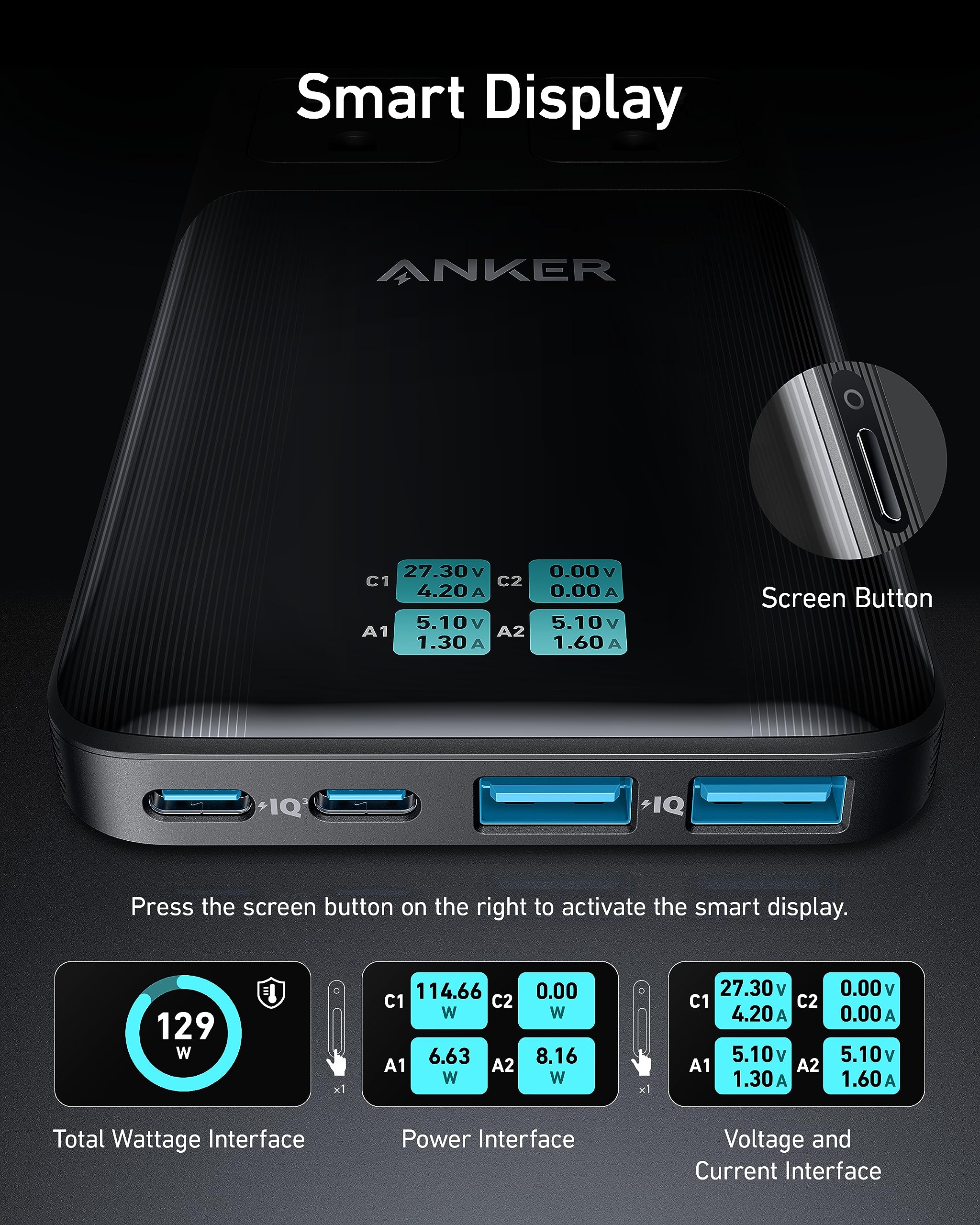 Anker smart display with voltage and current data