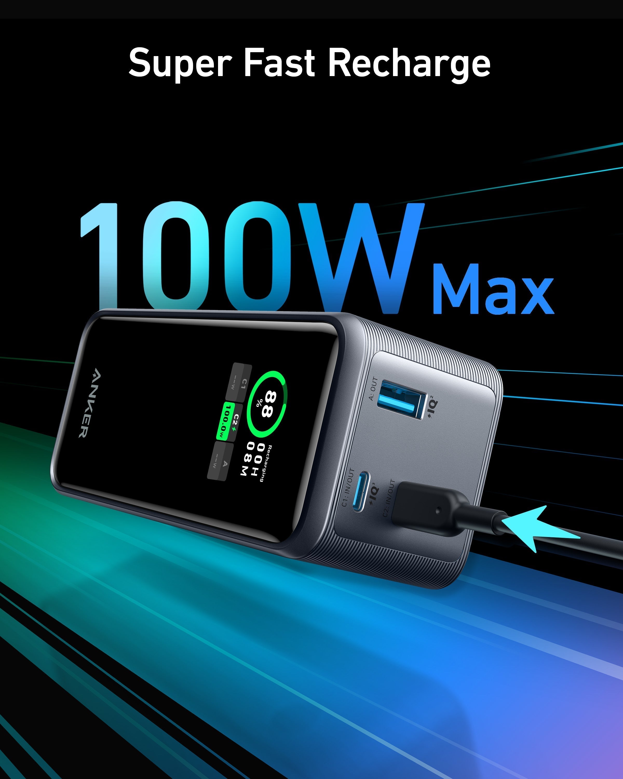 Anker with 100W max for super fast recharge