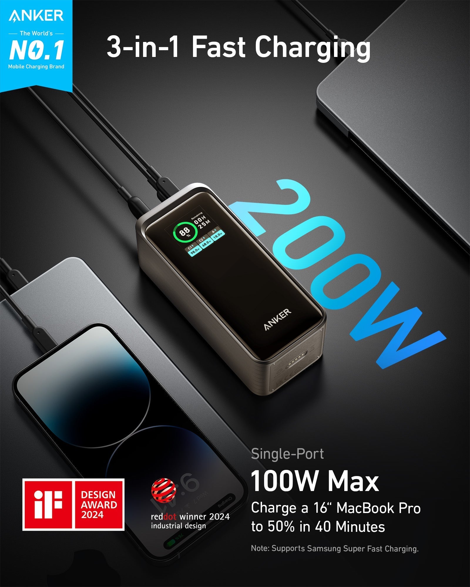 Anker portable charger with three devices for fast charge