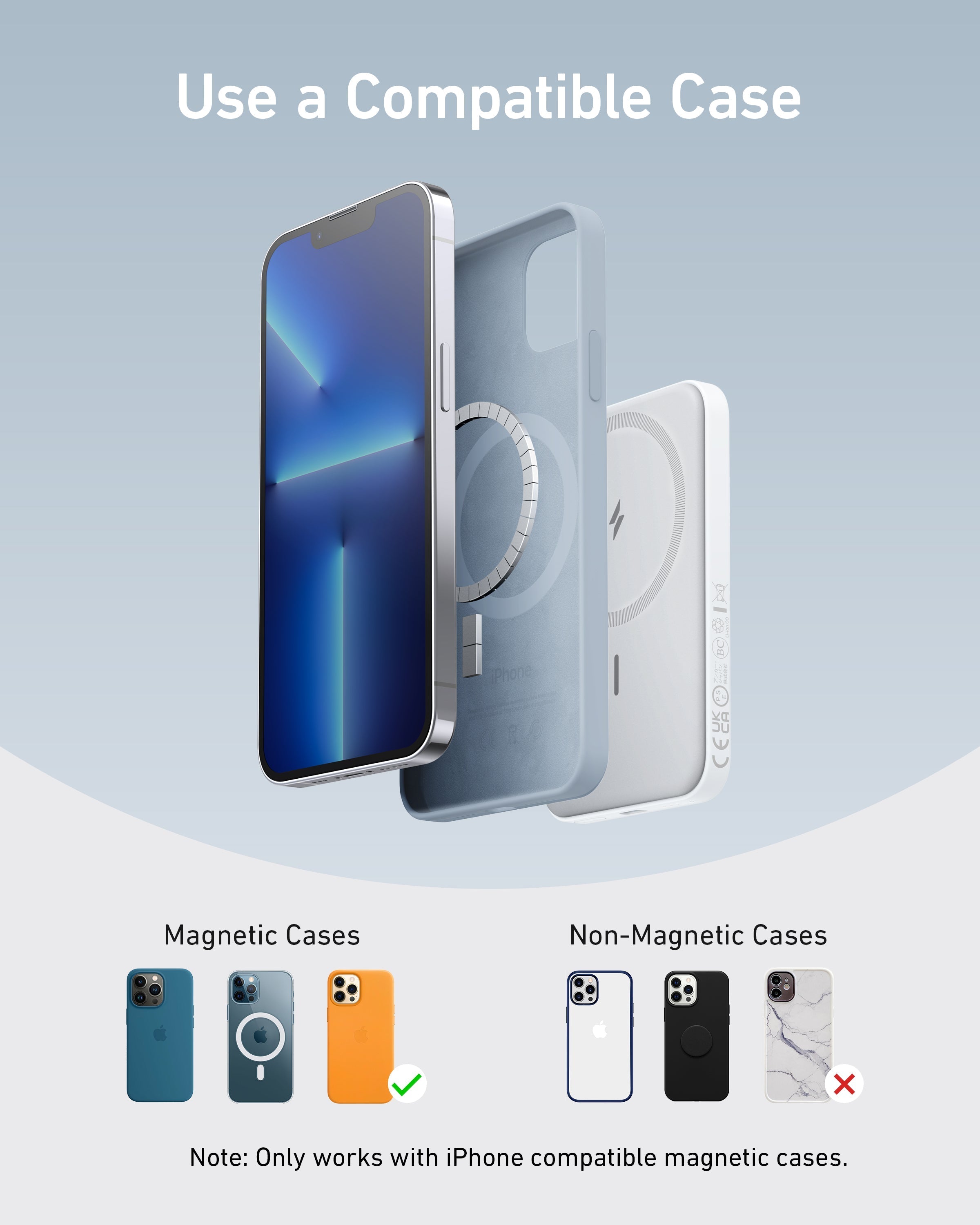 Anker magnetic battery for iPhone with compatible magnetic cases