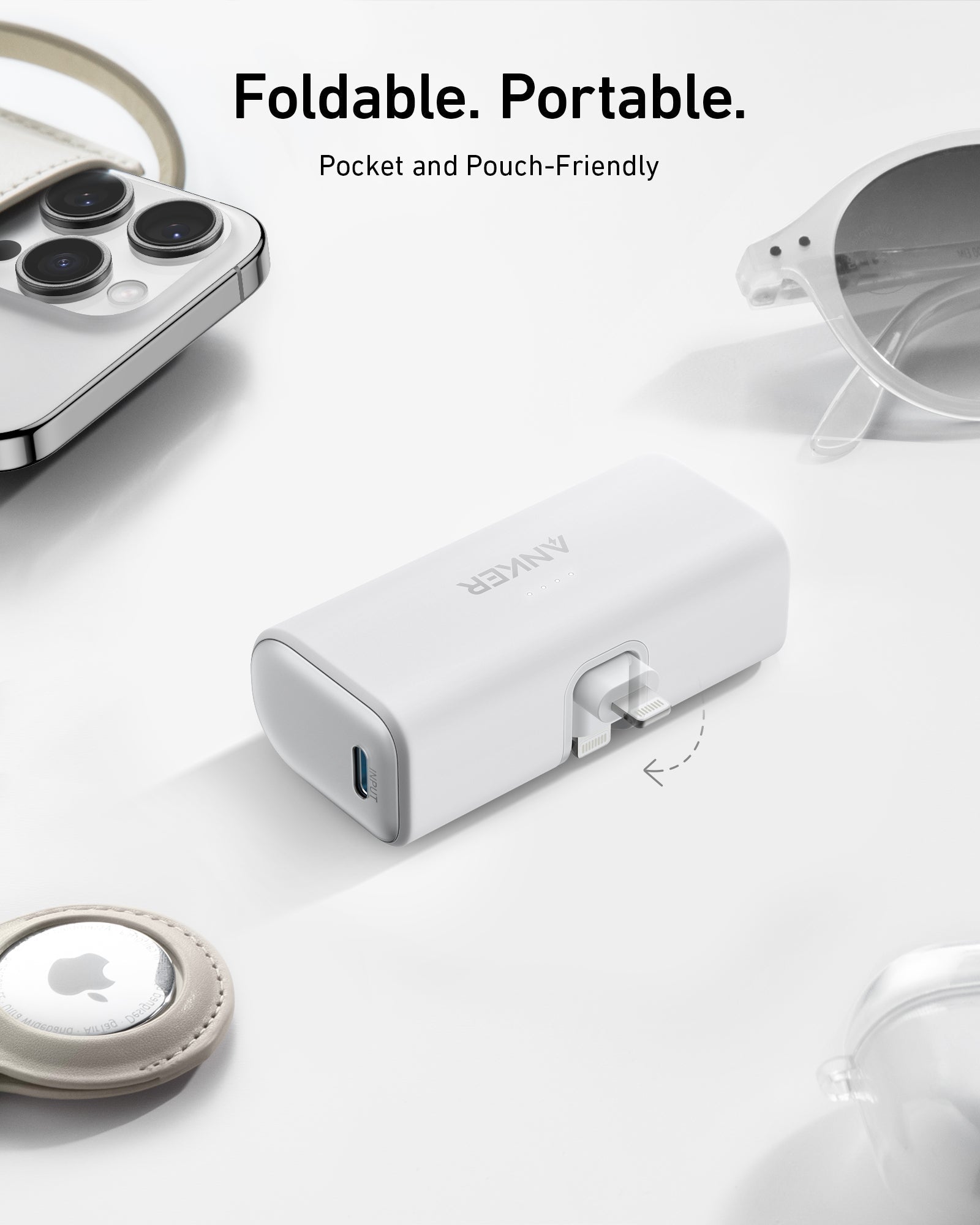 Anker charger with foldable Lightning connector for portability