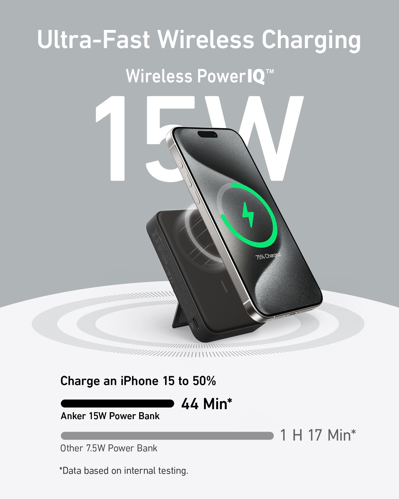 Anker 15W Power Bank with ultra-fast wireless charging for iPhone 15