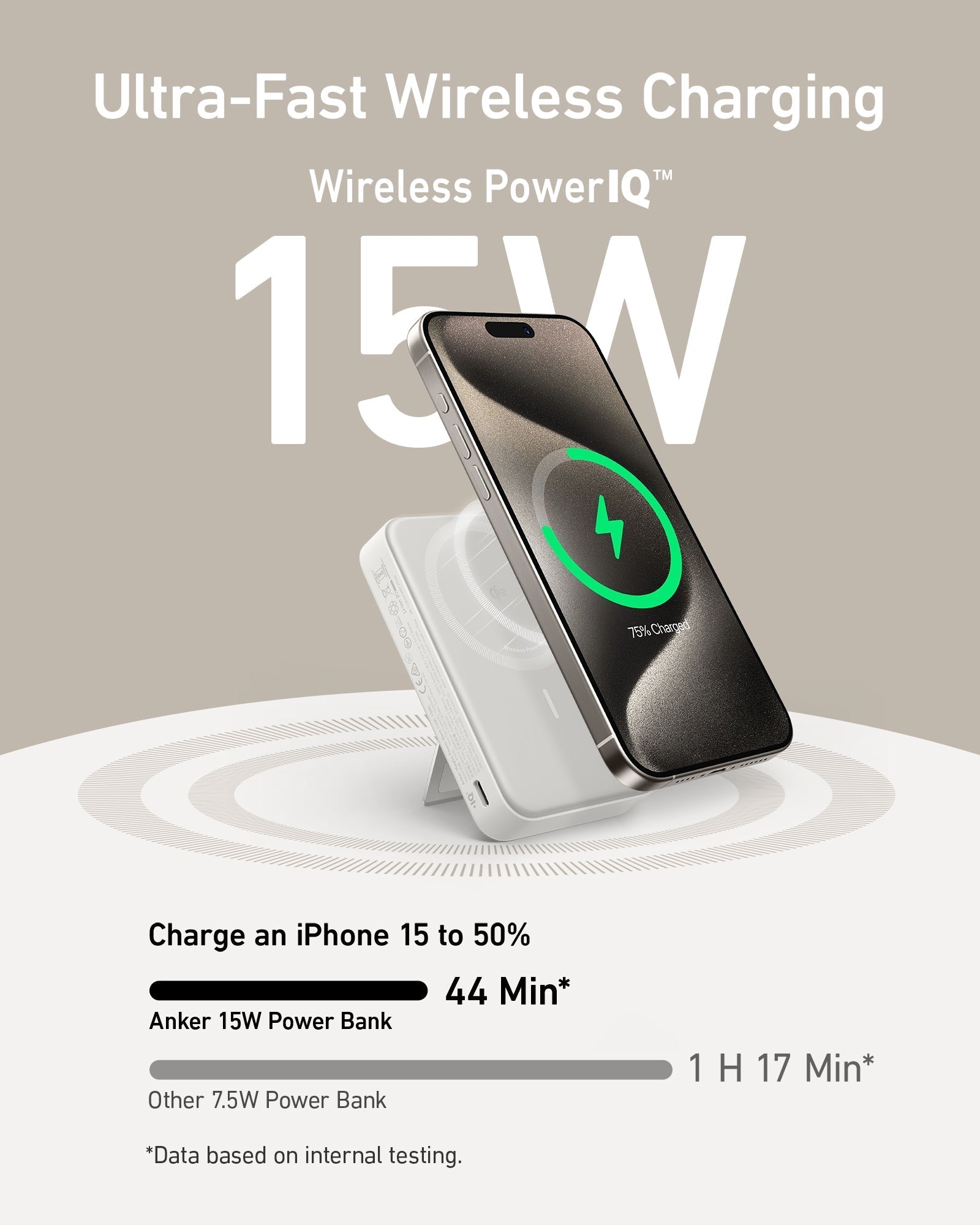Anker wireless charger with iPhone 15W Wireless PowerIQ for ultra-fast charging