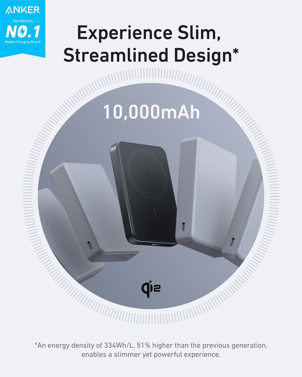 Anker with slim streamlined portable 10,000mAh Qi2 battery