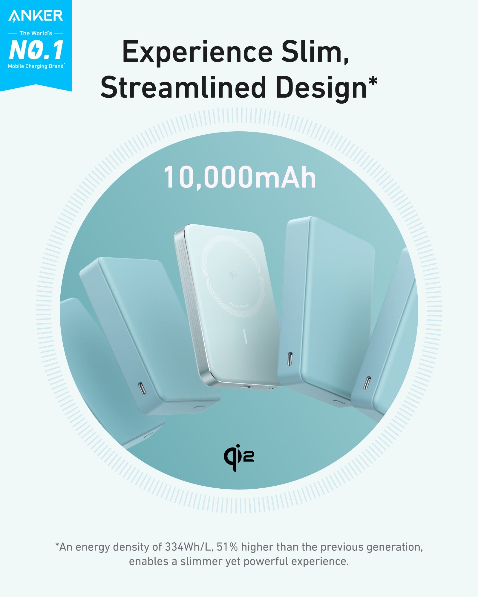 Anker power bank with streamlined Qi2 design for 10,000mAh.