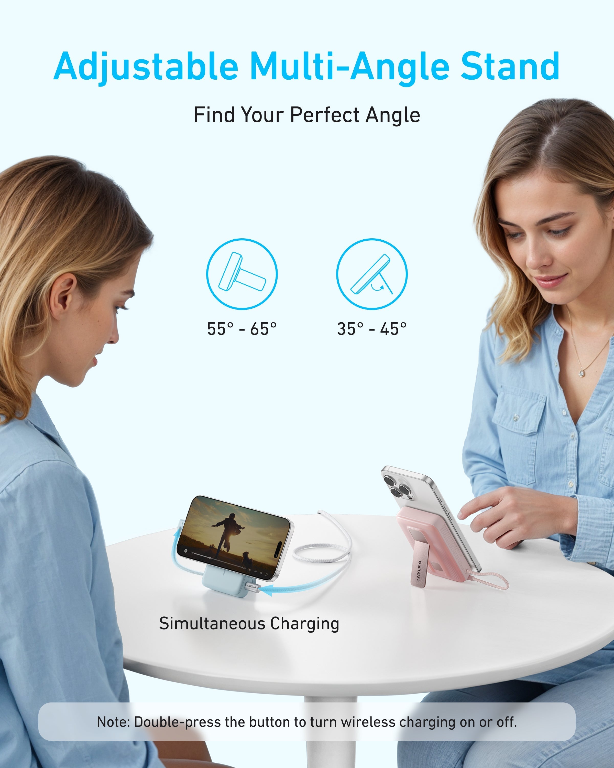 Anker with adjustable multi-angle stand for simultaneous charging