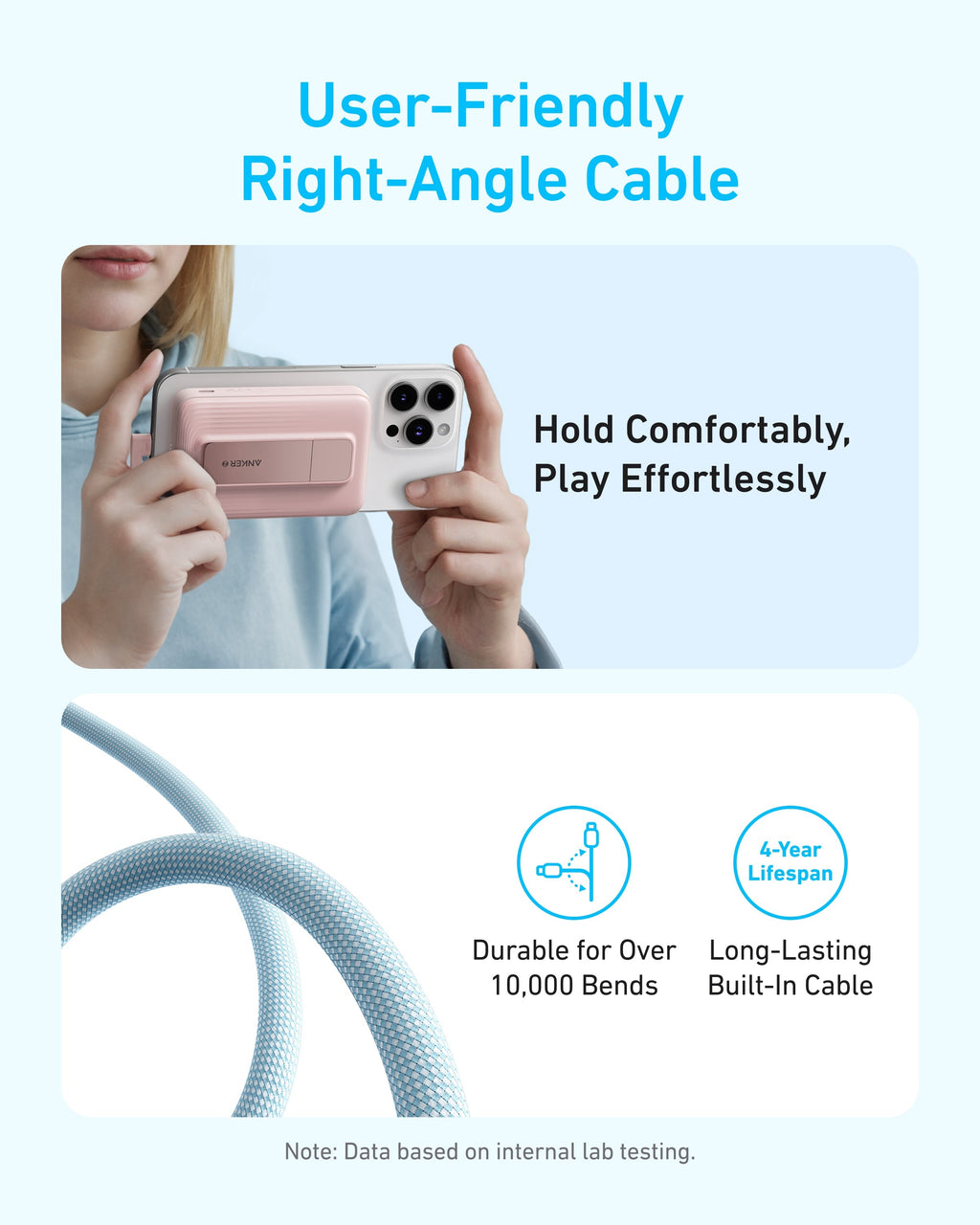 Anker right-angle cable with durable design for comfortable phone gaming