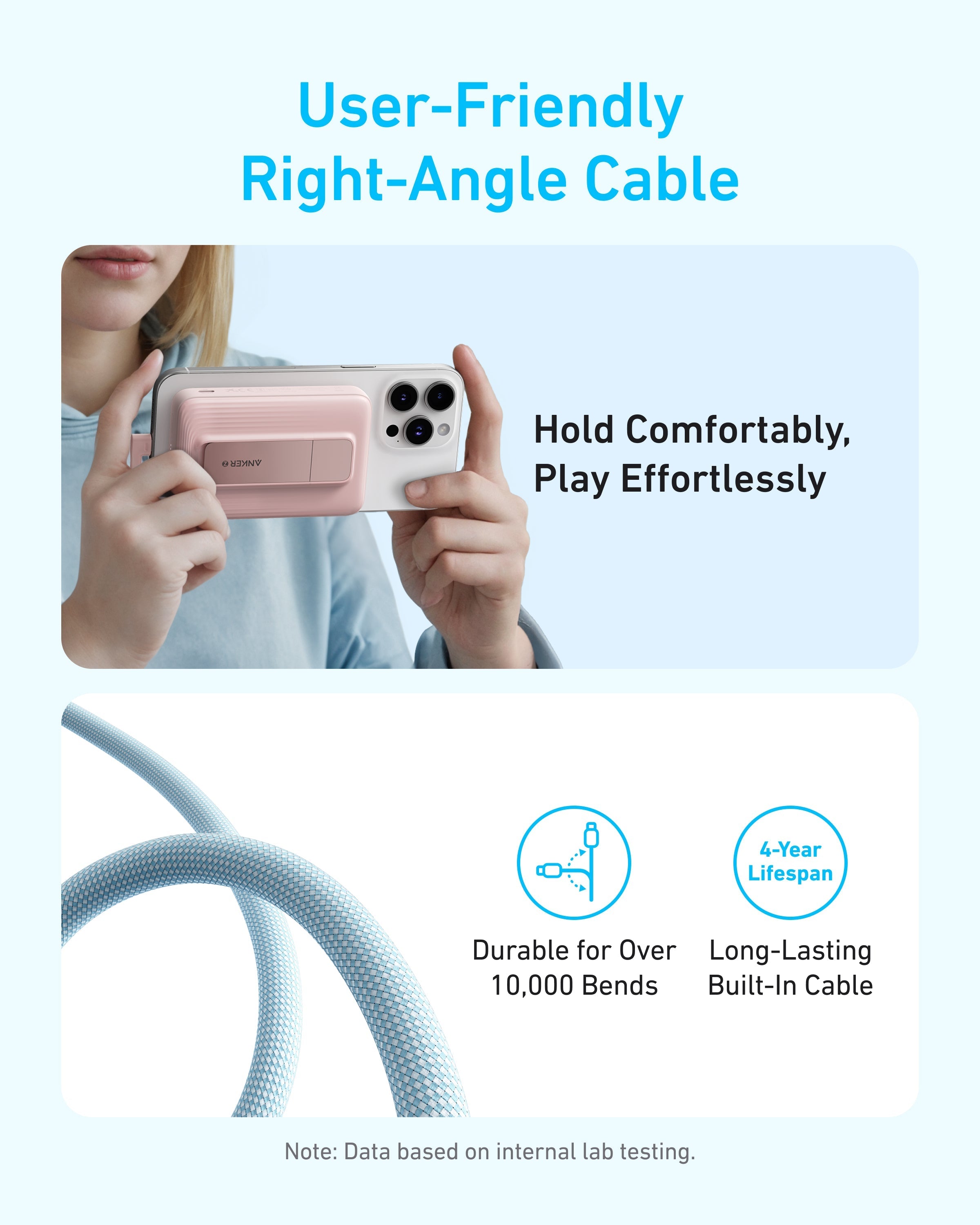 Anker with user-friendly right-angle cable for comfortable holding
