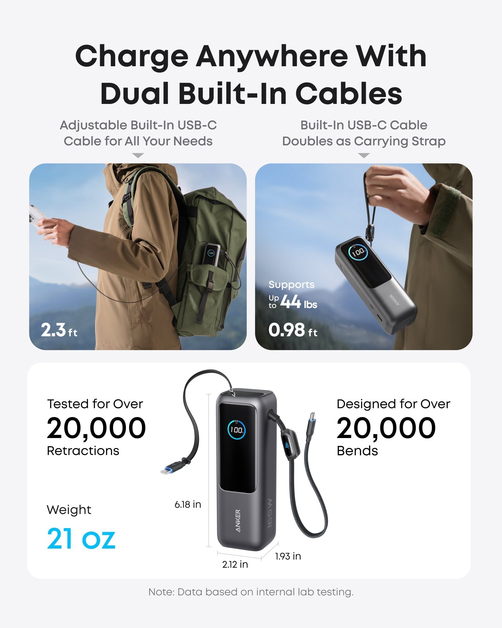 Anker Laptop Power Bank (25K, 165W, Built-In and Retractable Cables) and Anker USB-C to USB-C Cable (6 ft, 240W, Upcycled-Braided)