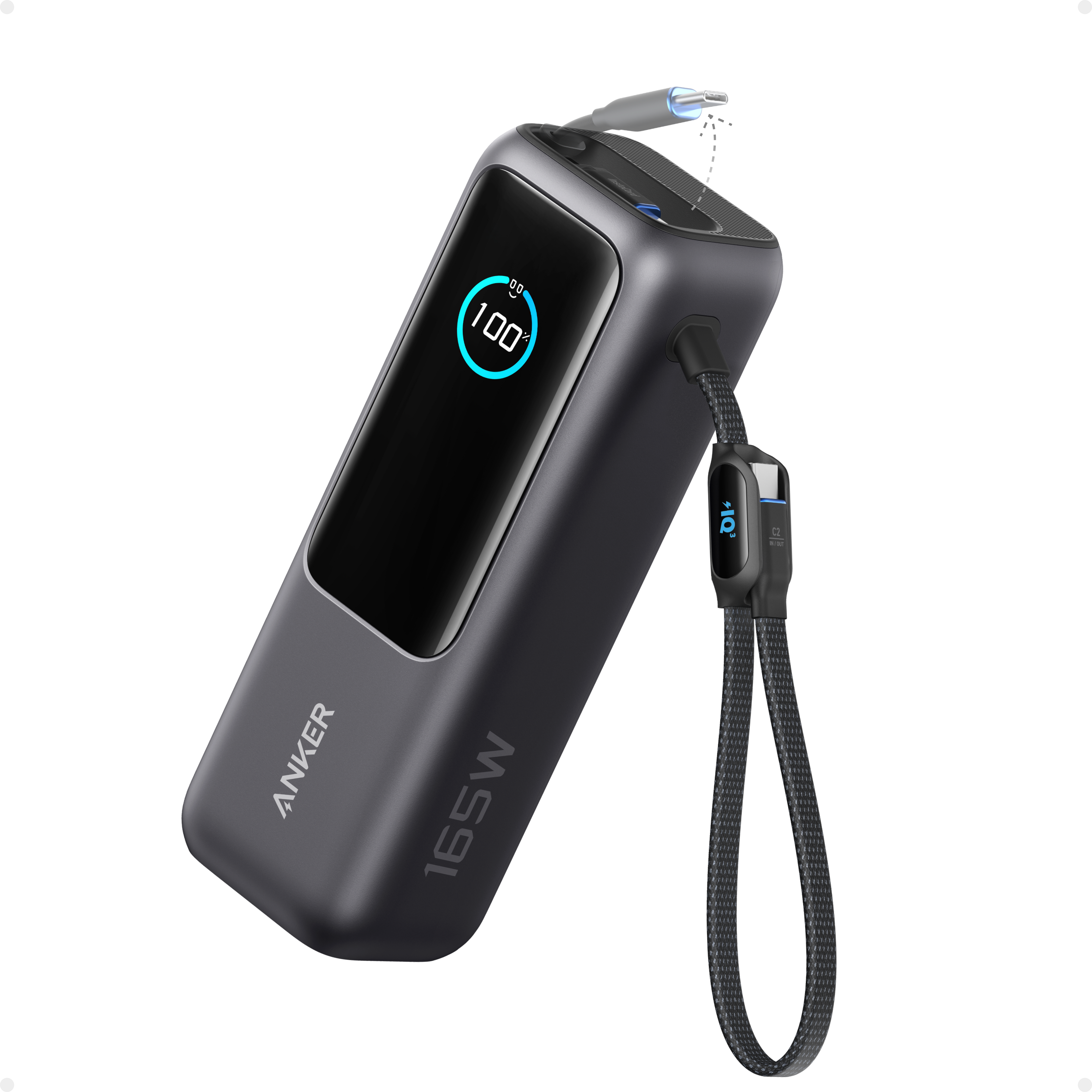 Laptop Power Bank (25K, 165W, Built-In and Retractable Cables)