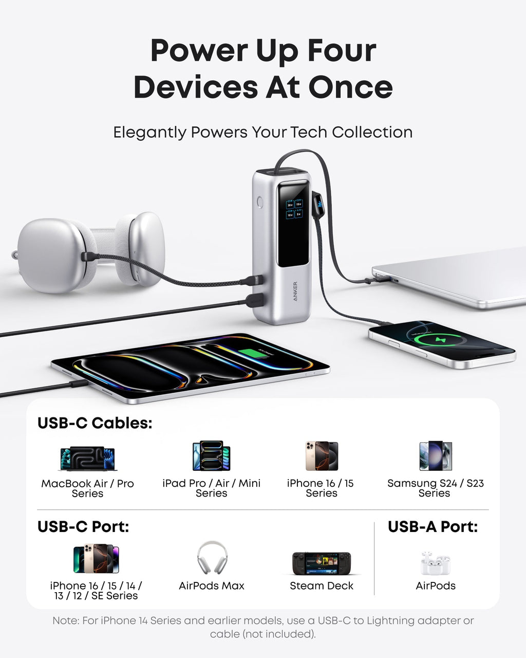 Anker Laptop Power Bank (25K, 165W, Built-In and Retractable Cables) and Anker USB-C to USB-C Cable (6 ft, 240W, Upcycled-Braided)