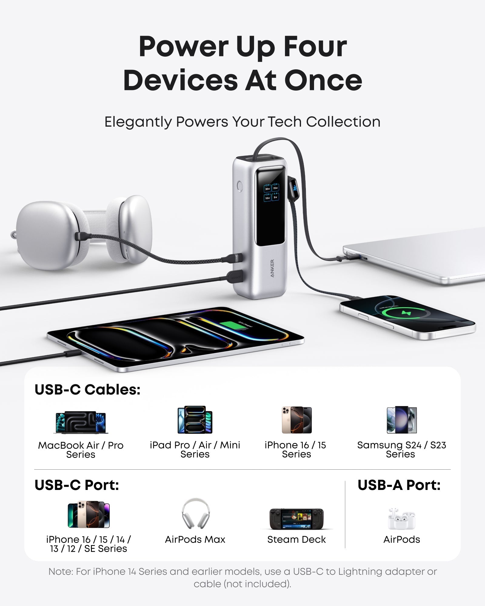 Anker Laptop Power Bank (25K, 165W, Built-In and Retractable Cables) and Anker USB-C to USB-C Cable (6 ft, 240W, Upcycled-Braided)