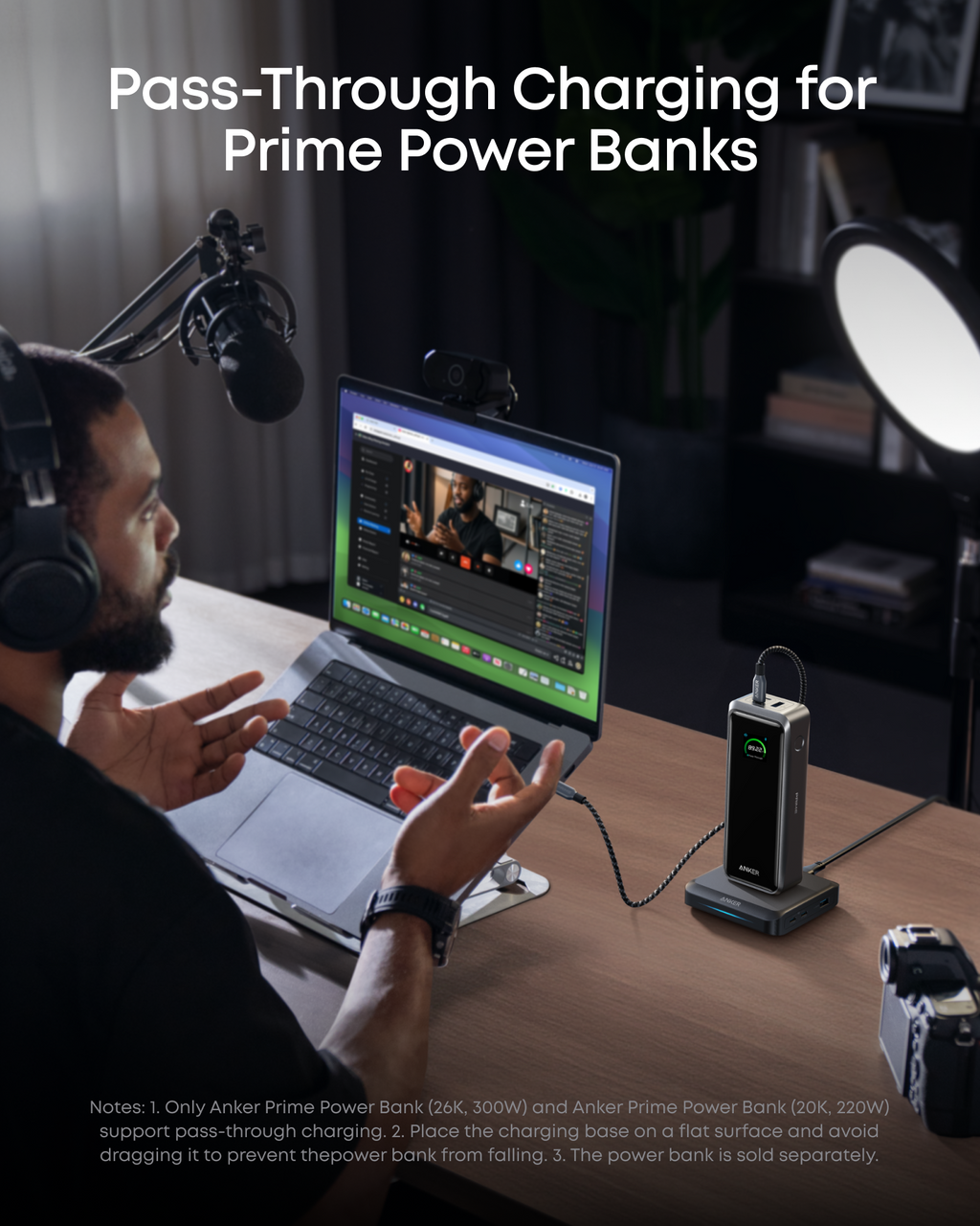 Anker Prime Power Bank with pass-through charging for livestream setup
