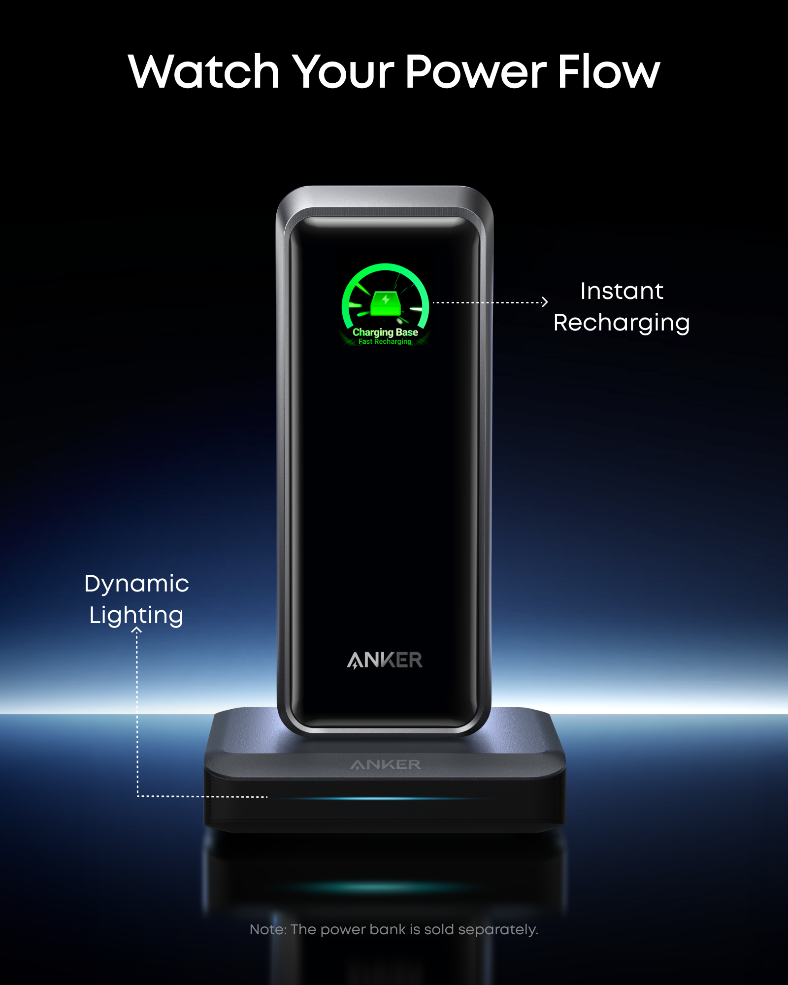 Anker charging base showing dynamic lighting with instant recharging