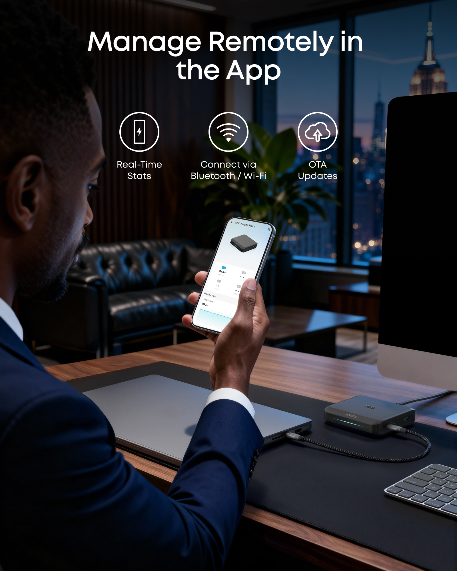 Anker device with real-time stats for remote management
