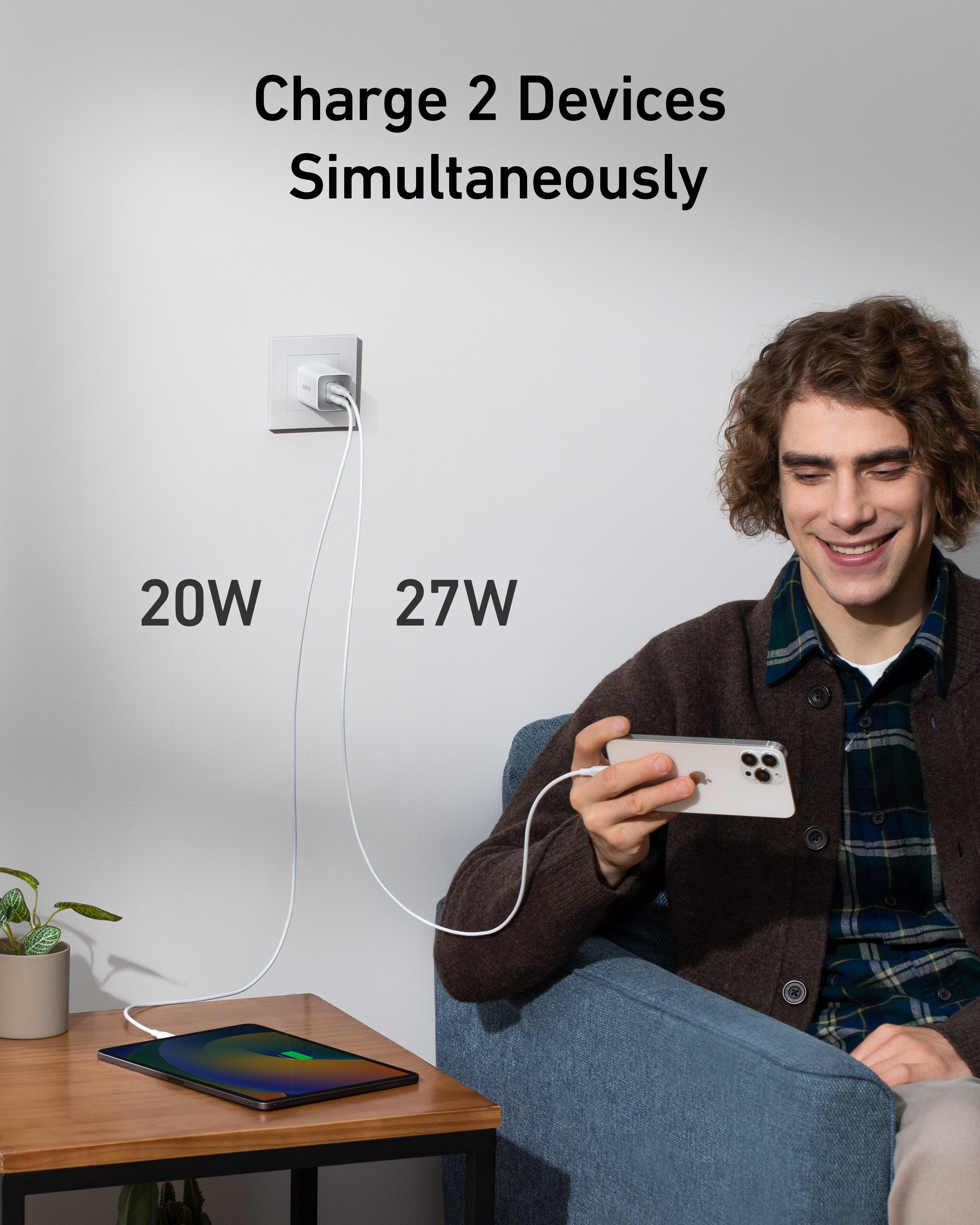 Anker with dual device charging for phone and tablet